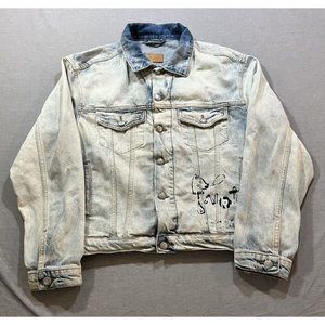 Zara Graffiti Jean Jacket Womens Large Acid‎ Wash Button Pocketed Ladies.